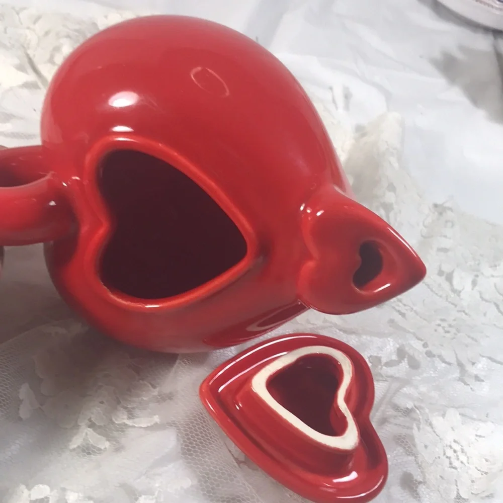 Haldun Romantic Red Ceramic  Two Piece Mini 2 Cup Teapot